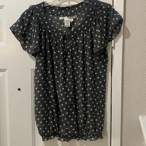 MAX STUDIO Black/Cream Baby Doll Short Sleeve Ruffled Blouse Small